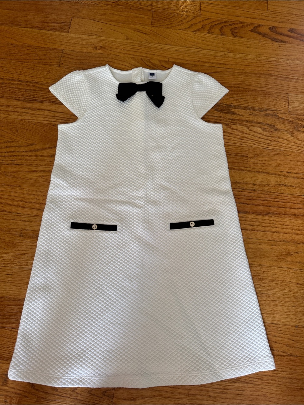 Janie and Jack White Textured Dress with Black Bow